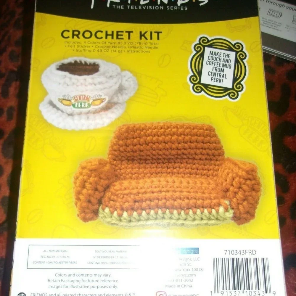 Friends Crochet Kit to Make Big Orange Couch and Coffee Mug New